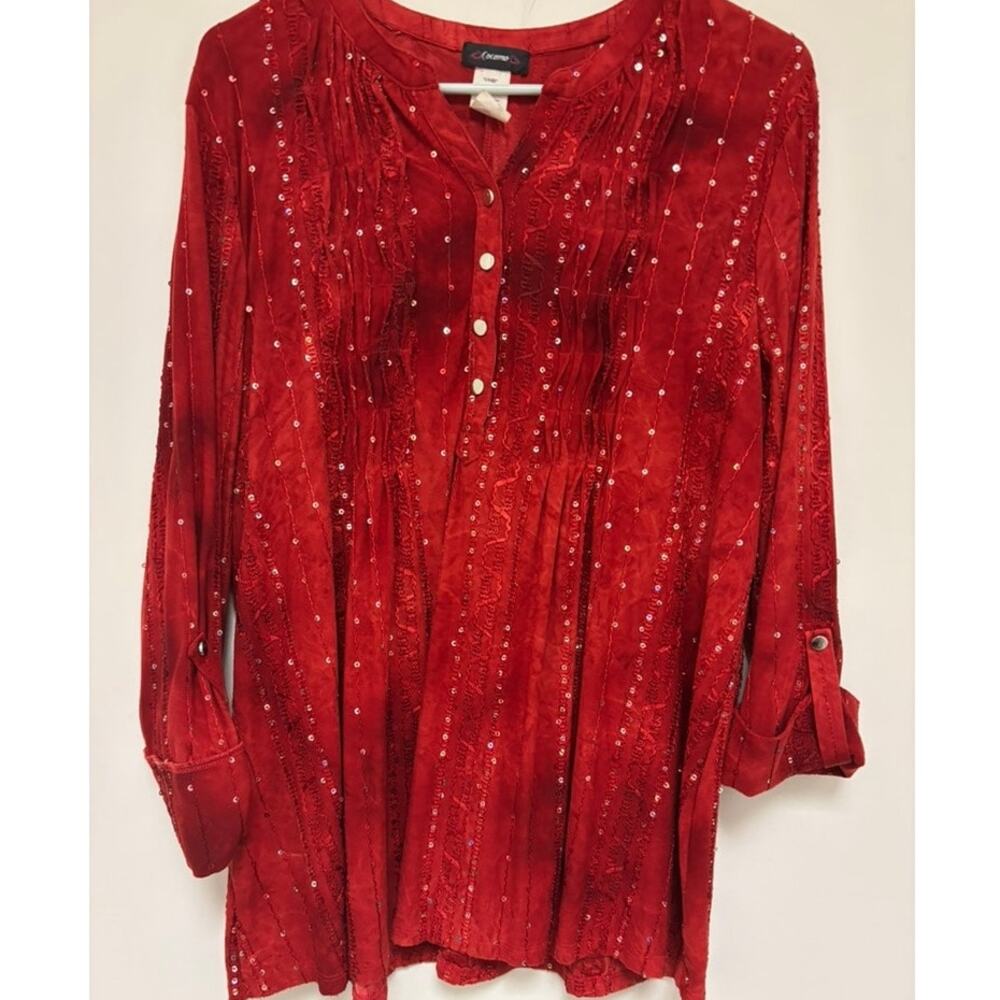 Cocomo Vintage Red Sequin Button Front Blouse Size XL